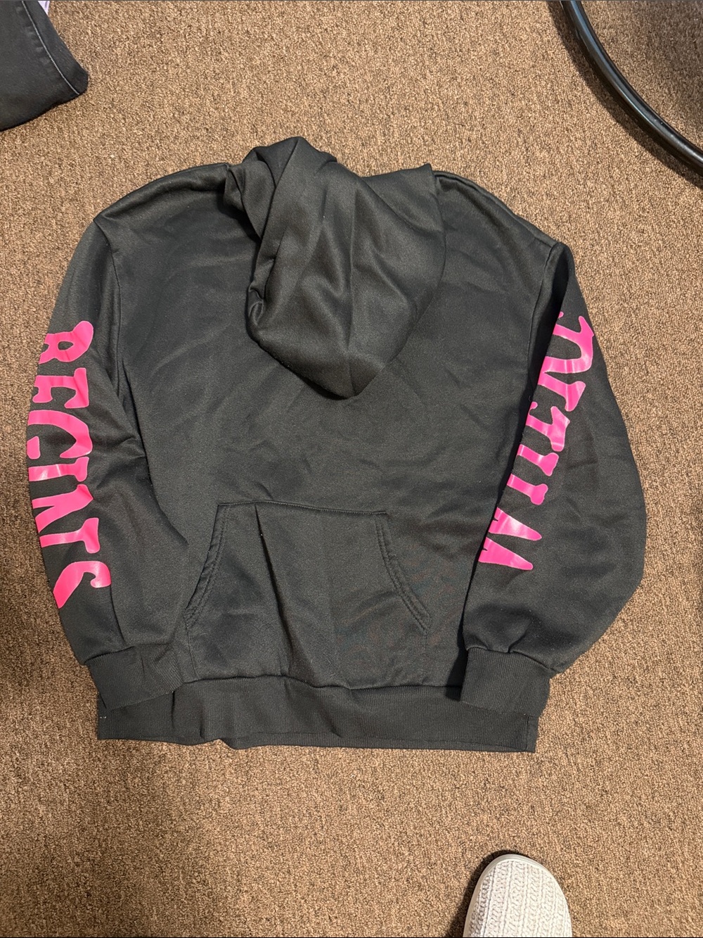 SHEIN Black Hoodie with Pink Sleeve Text